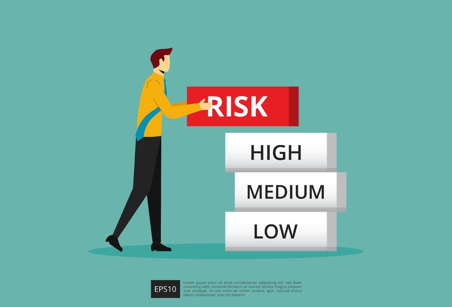 uomo d'affari tenere rischio cubo. illustrazione vettoriale del concetto di gestione, controllo e valutazione del rischio