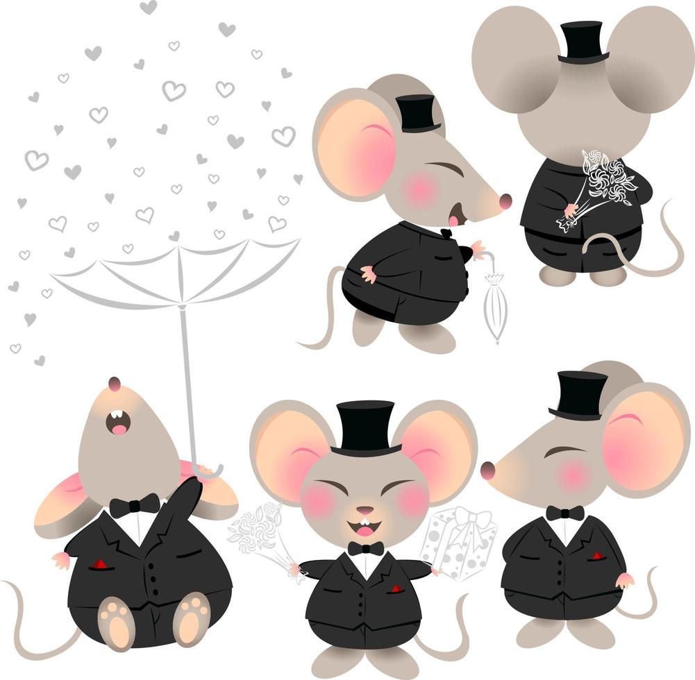 ragazzo carino topi personaggio bambino ragazzo ragazzo mouse icon set piccolo ratto icona classica vettore