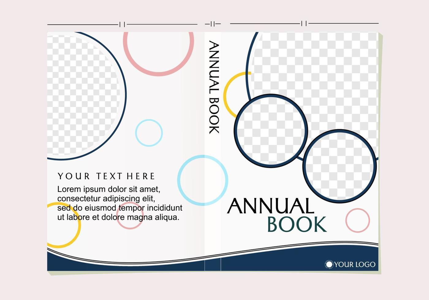 modello di copertina del libro annuale per le imprese. design minimalista e alla moda con elementi a forma di cerchio vettore