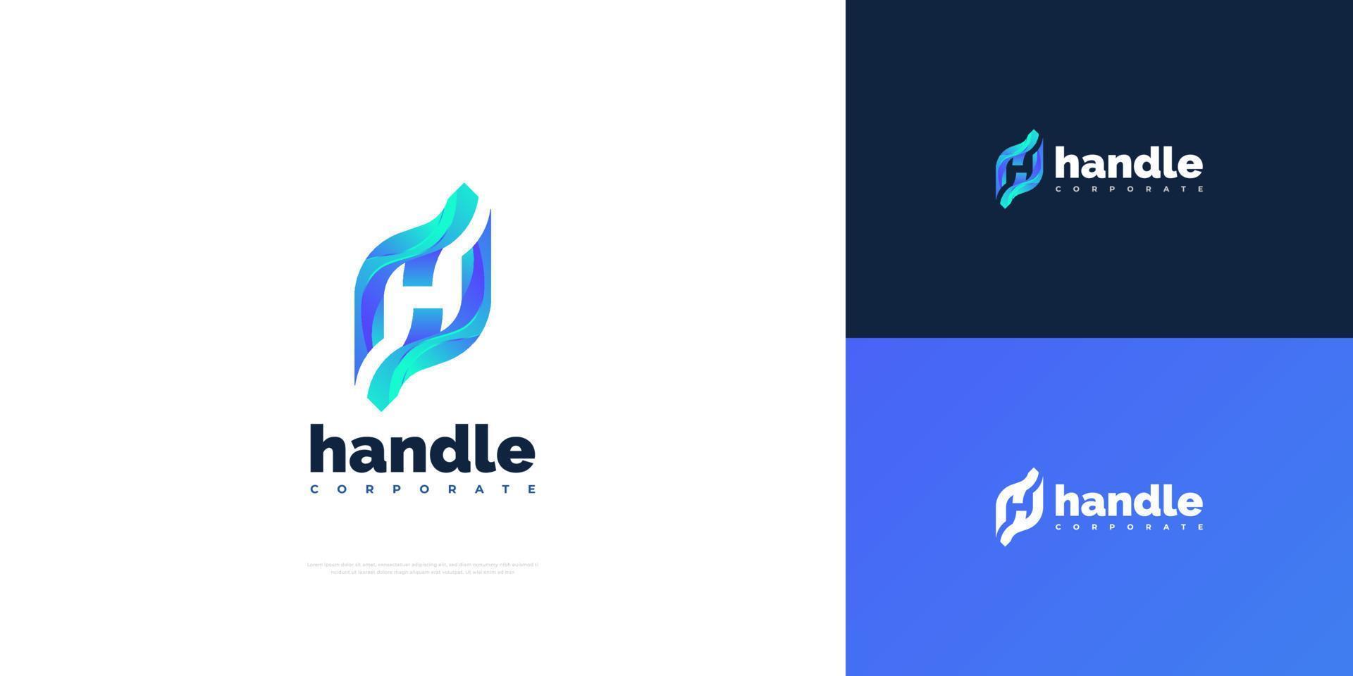 design moderno del logo della lettera b blu con uno stile di spazio negativo. logo astratto h iniziale nel concetto di sfumatura blu vettore