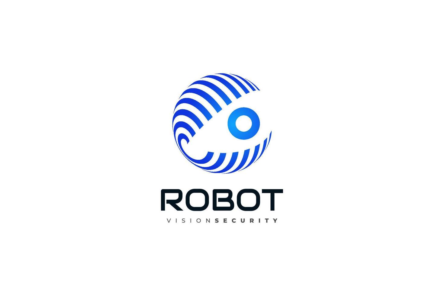 logo dell'occhio del robot con il concetto di sfera blu. logo mondiale con occhio, adatto per loghi di app di sicurezza, tecnologia o privacy vettore