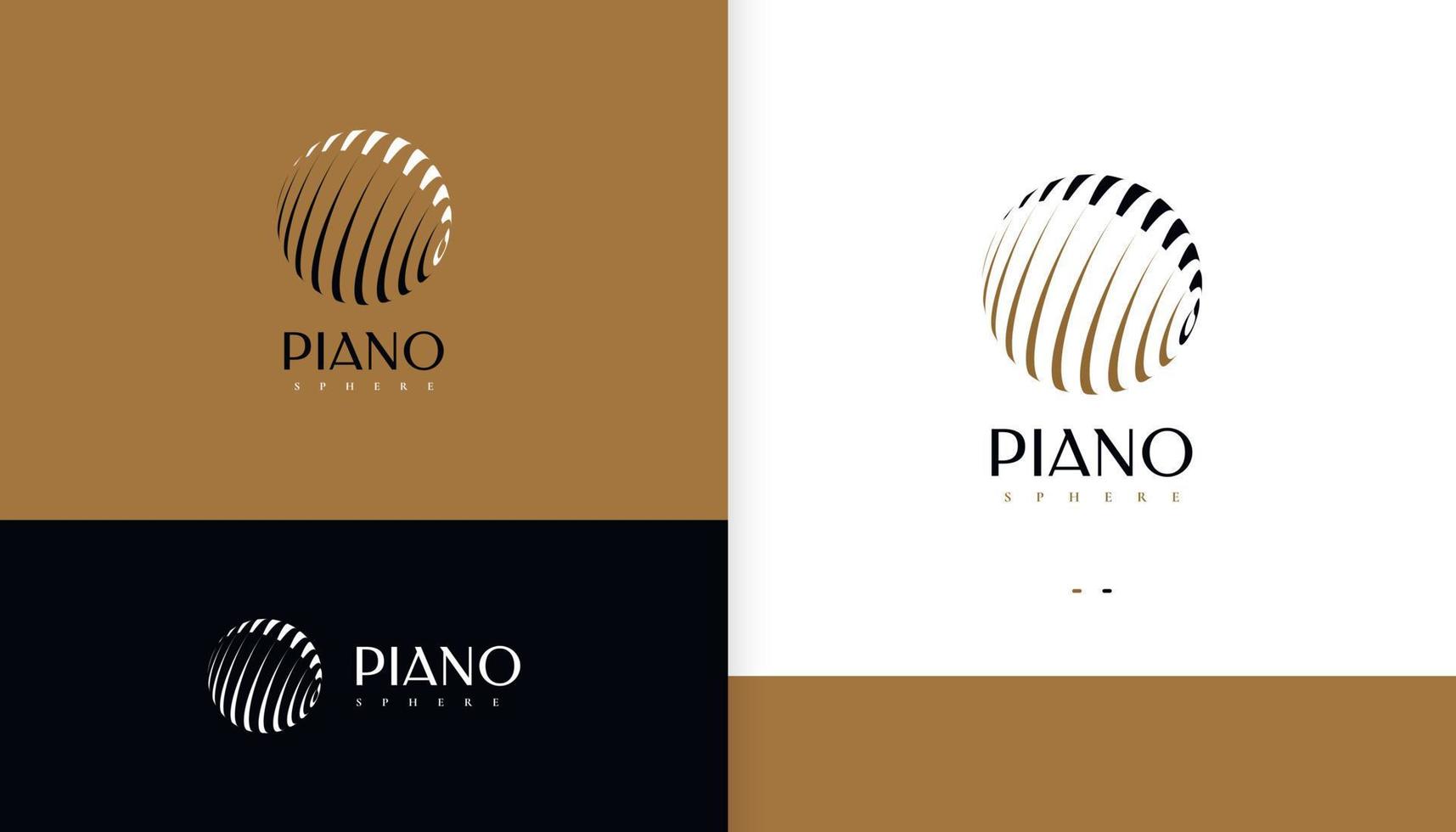 logo astratto del pianoforte con il concetto di sfera. logo o icona del pittogramma del pianoforte. adatto per marchi musicali e loghi dei negozi vettore