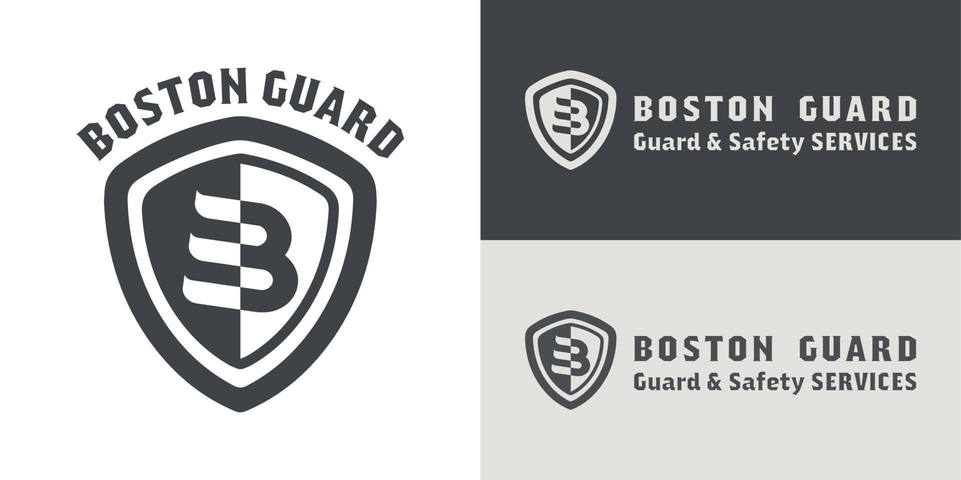 logo della guardia di sicurezza e servizi con icona scudo e logo alfabeto b vettore