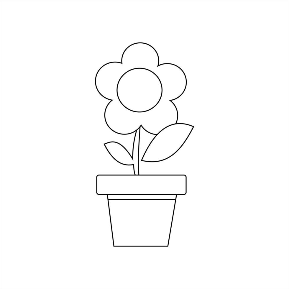 fiori in vaso. semplice foglio da colorare di fiori. adatto per essere utilizzato come elementi di libri da colorare per bambini con il tema dei fiori, piante ornamentali o piante coltivate. vettore