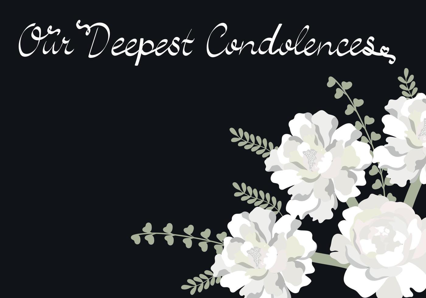 biglietto di condoglianze. fiori di peonia bianca su sfondo scuro della tavola. illustrazione vettoriale