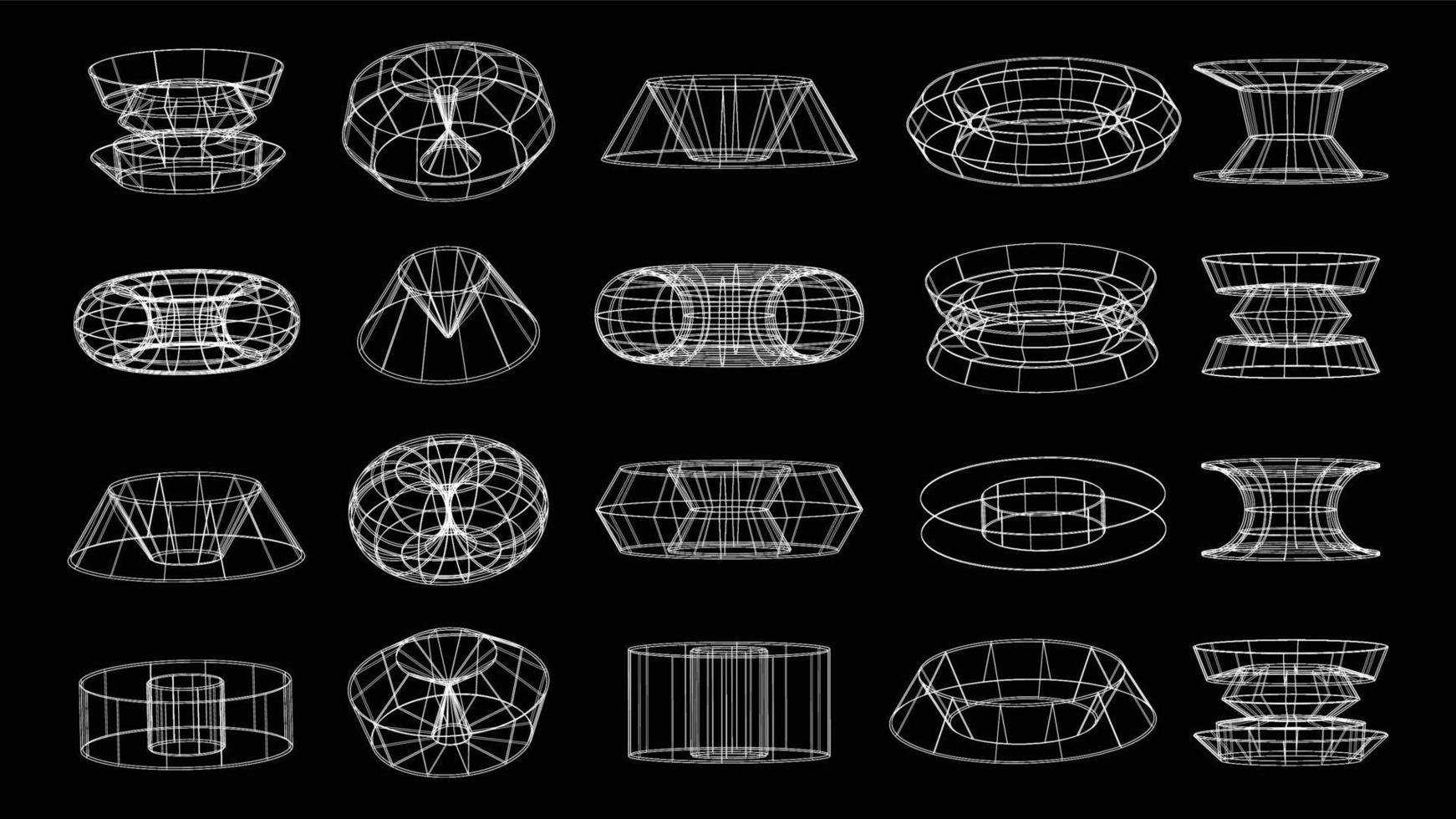 insieme di elementi tecnologici geometrici astratti in stile cyberpunk. collezione vintage retrò 3d design digitale virtuale. trama anni '80 vr. modello futuristico del metaverso. sfondo del modello isolato vettoriale