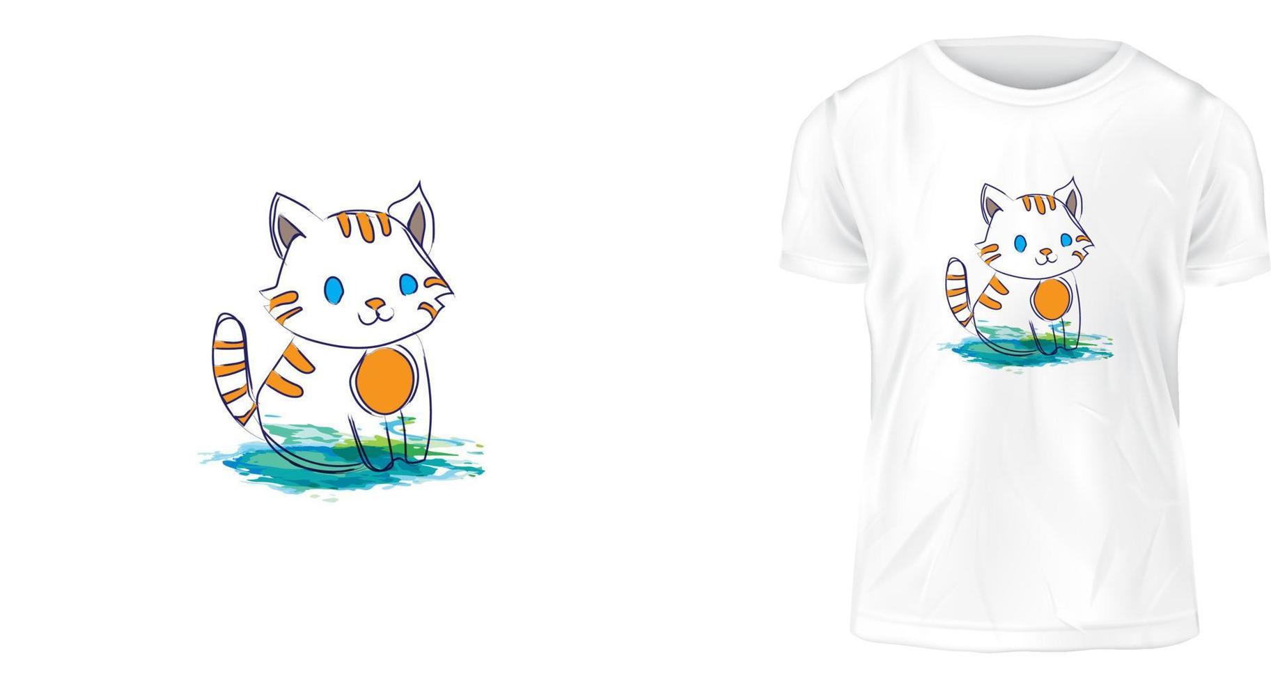 concetto di design della maglietta, un gatto seduto vettore