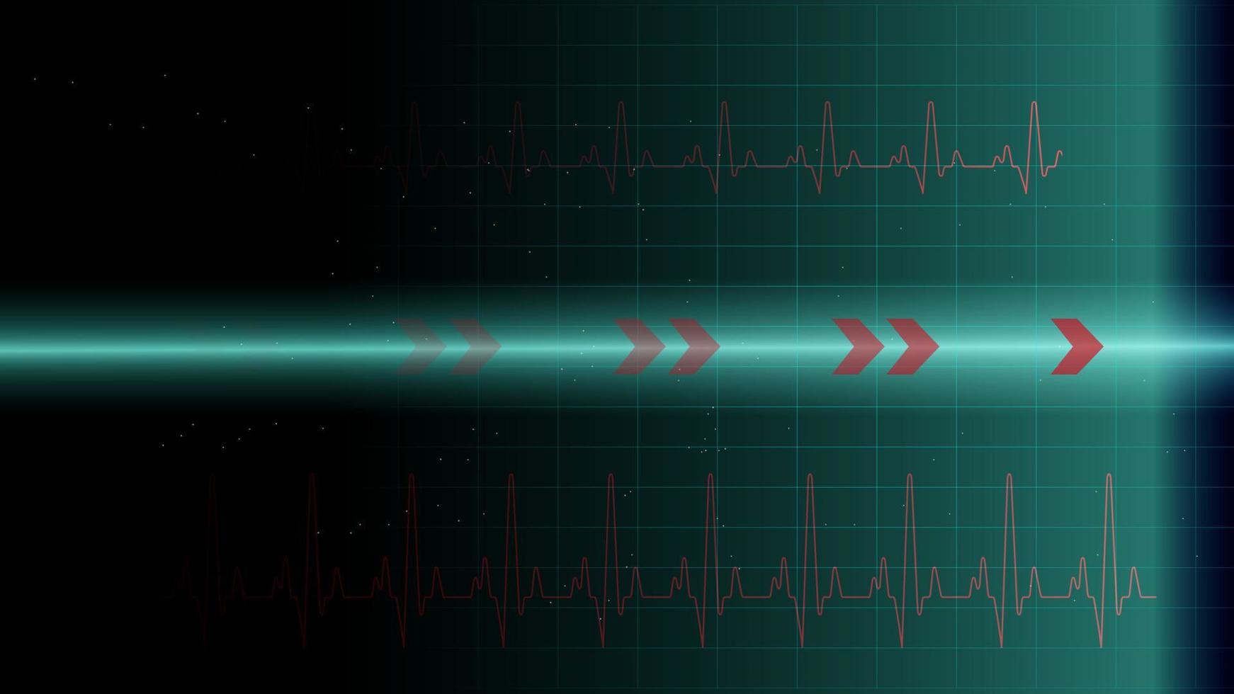 battito cardiaco o ekg nel monitor per l'interfaccia utente hi-tec tecnologia digitale blu con particelle luminose, illustrazione vettoriale