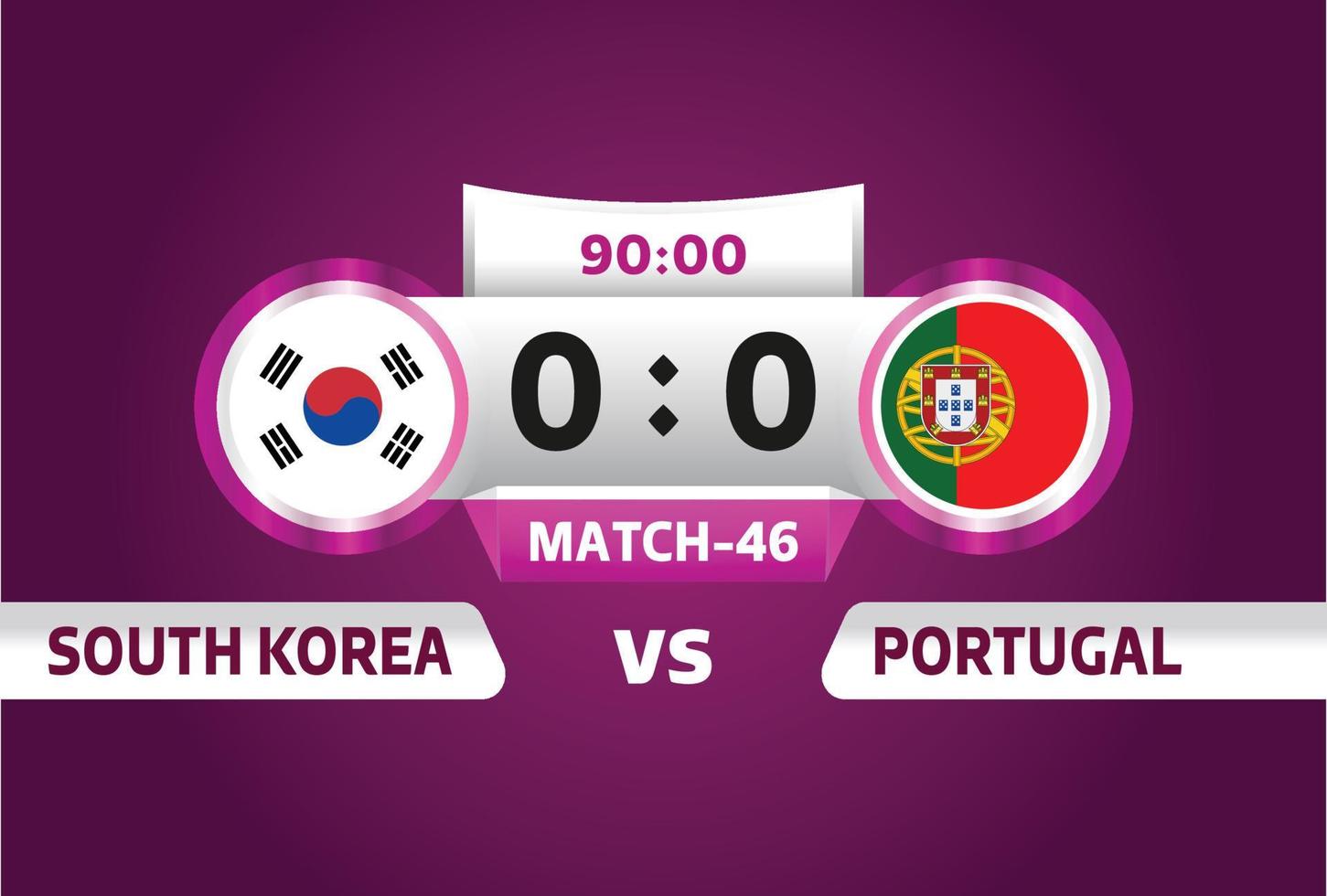 Corea del Sud vs Portogallo, calcio 2022, girone h. partita di campionato mondiale di calcio contro squadre intro sfondo sportivo, poster finale della competizione di campionato, illustrazione vettoriale. vettore