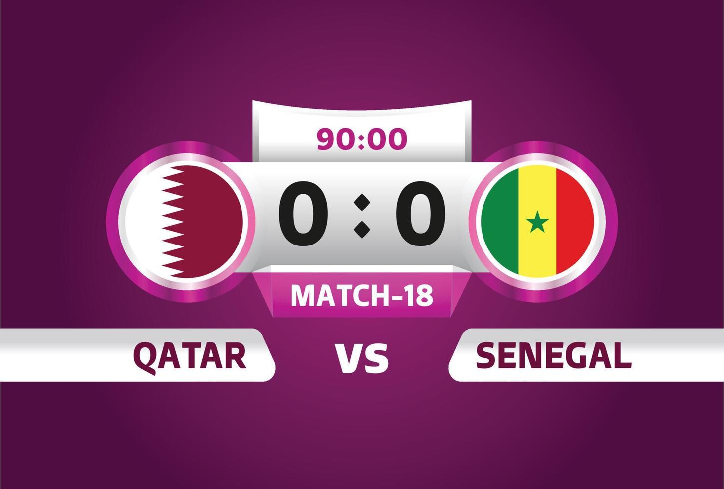 qatar vs senegal, calcio 2022, gruppo a. partita di campionato mondiale di calcio contro squadre intro sfondo sportivo, poster finale della competizione di campionato, illustrazione vettoriale. vettore