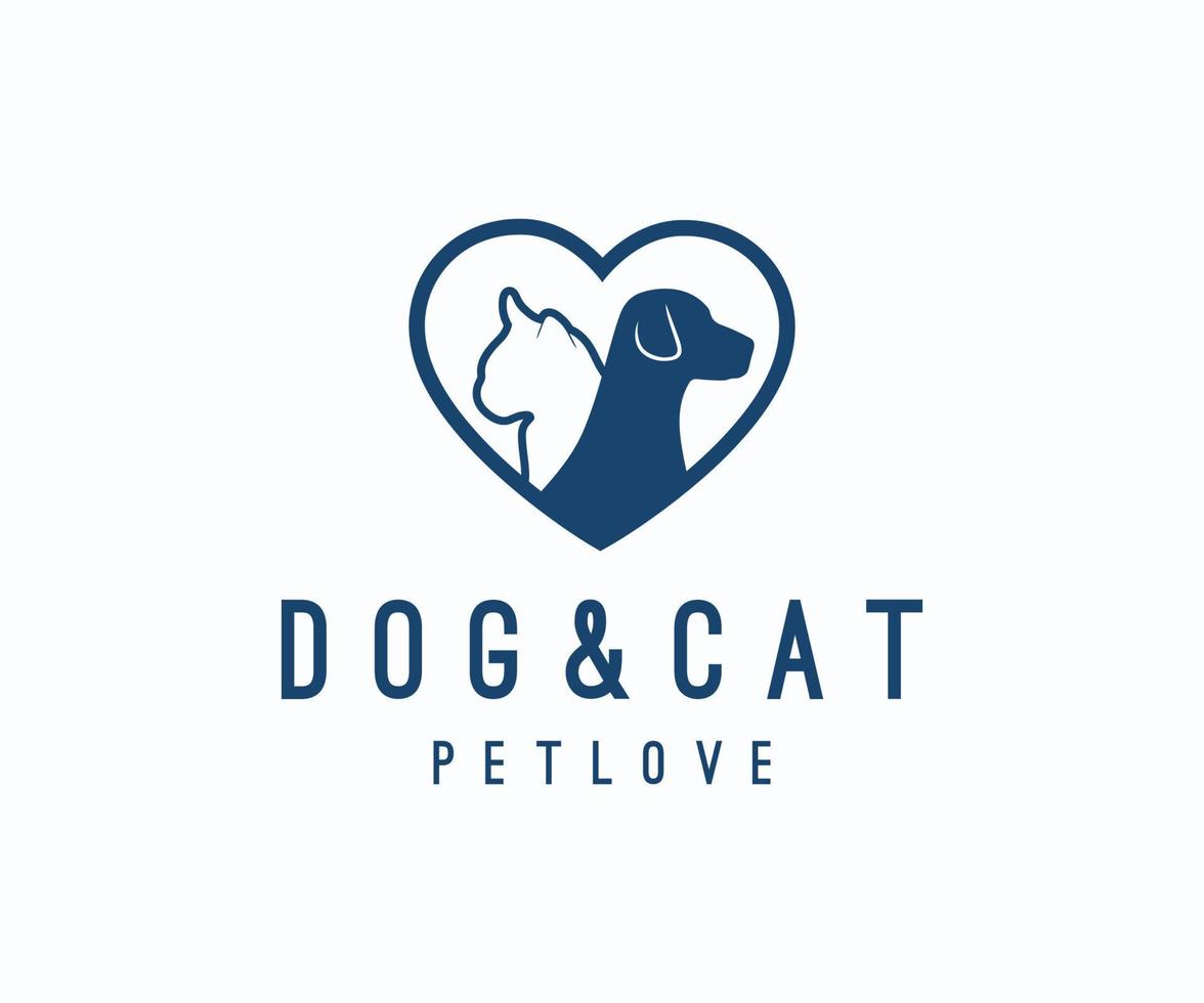 amore cane e gatto logo. logo di amore animale. vettore