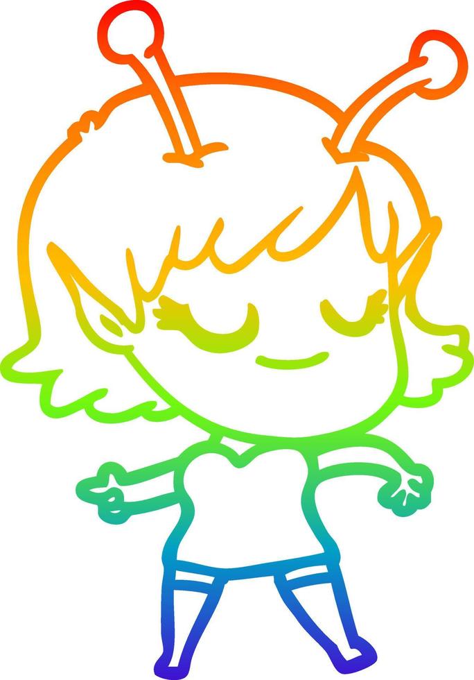 arcobaleno gradiente di disegno sorridente ragazza aliena cartone animato vettore