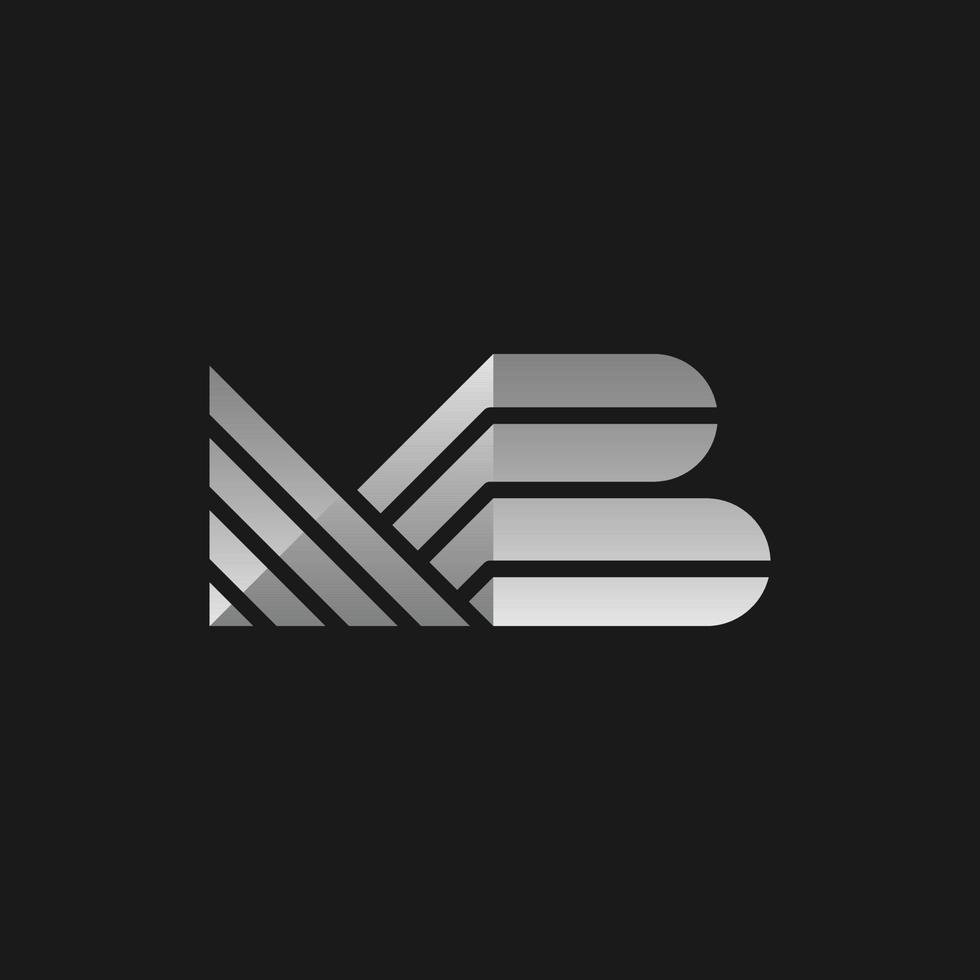 logo del monogramma metallico a strisce della lettera mb vettore