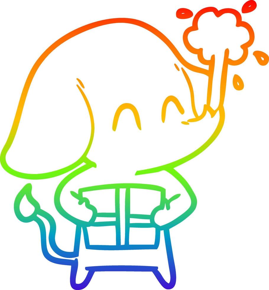 arcobaleno gradiente linea disegno simpatico cartone animato elefante che spruzza acqua vettore