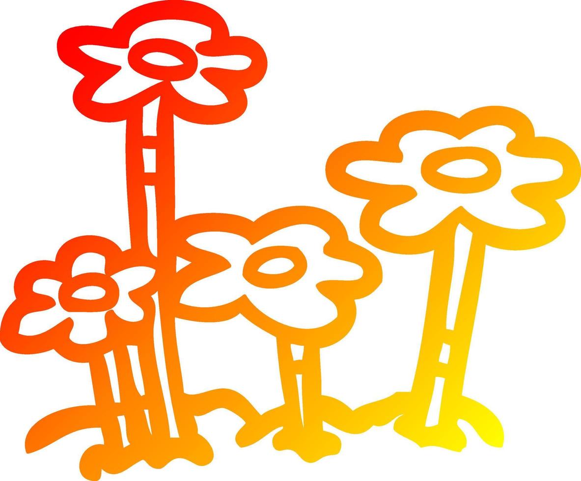 caldo gradiente linea disegno fiori di cartone animato vettore