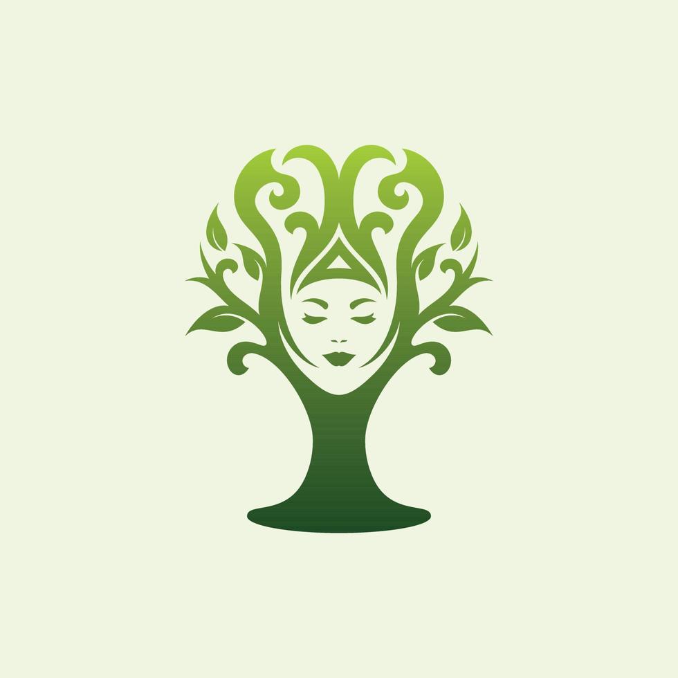 donna bellezza albero natura ecologia logo vettore
