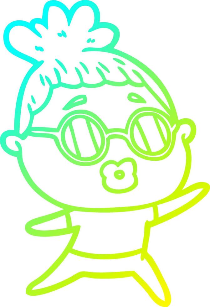 gradiente freddo disegno a tratteggio cartone animato donna che indossa occhiali da sole vettore
