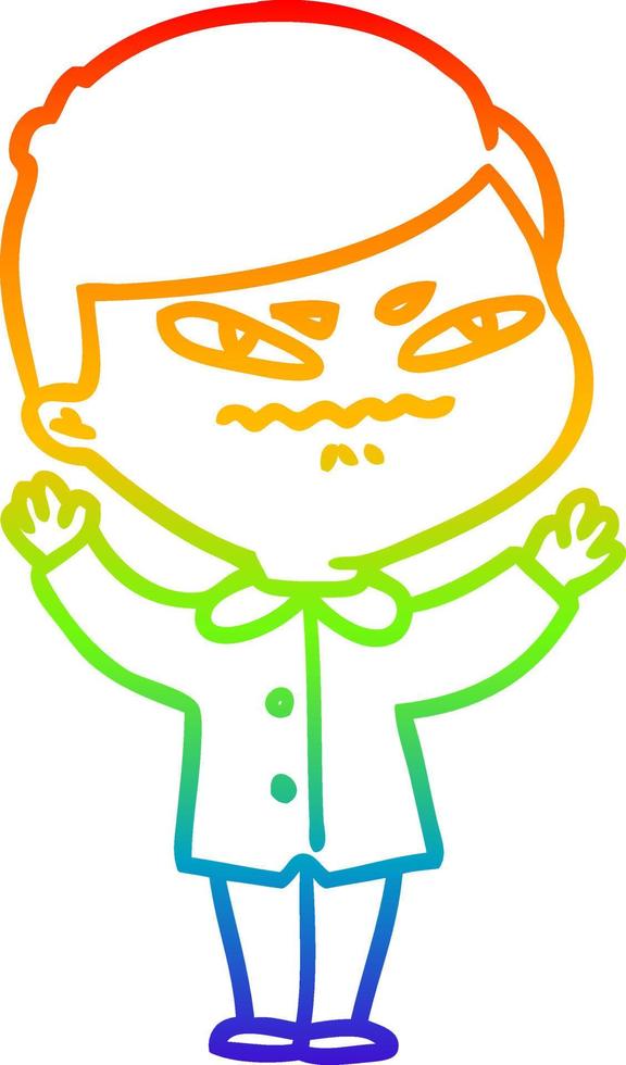arcobaleno gradiente linea disegno cartone animato uomo arrabbiato vettore