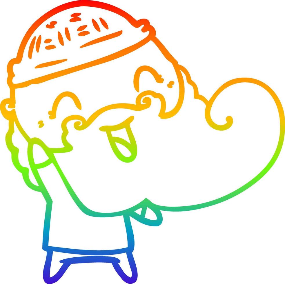 linea sfumata arcobaleno che disegna uomo felice con barba e cappello invernale vettore