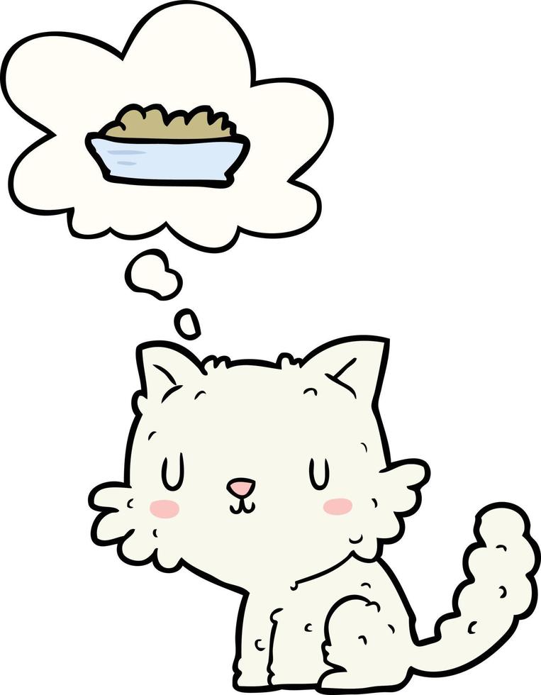 fumetto gatto e cibo e bolla di pensiero vettore