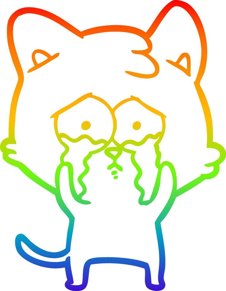 arcobaleno gradiente disegno cartone animato gatto piangente vettore