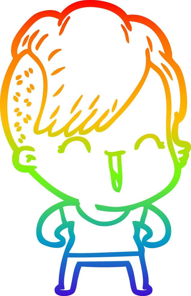 arcobaleno gradiente linea disegno cartone animato felice hipster ragazza vettore