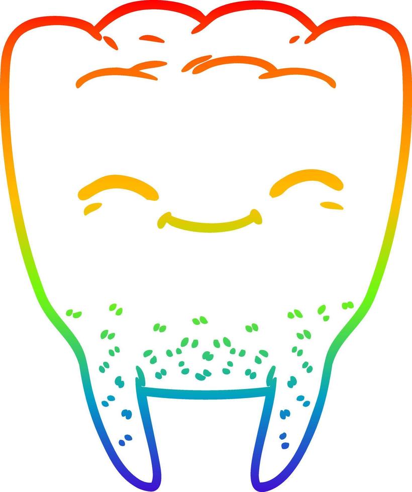 dente di cartone animato di disegno a tratteggio sfumato arcobaleno vettore