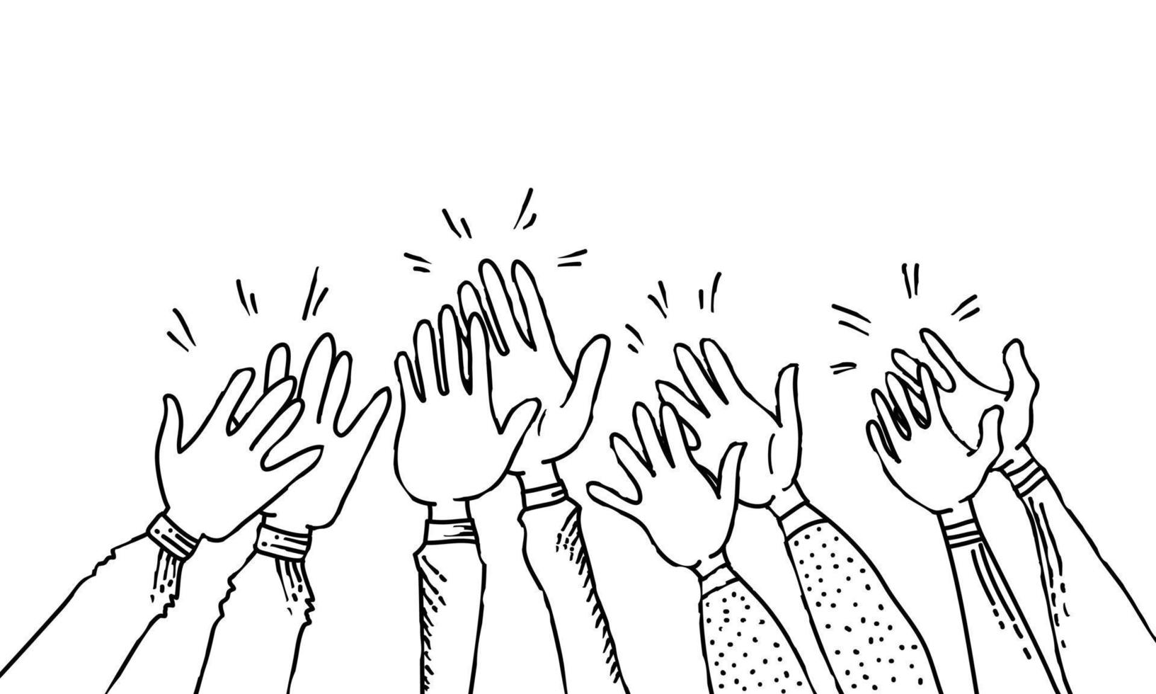 disegnato a mano con le mani in alto, applaudendo l'ovazione. gesto delle mani in stile doodle. illustrazione vettoriale