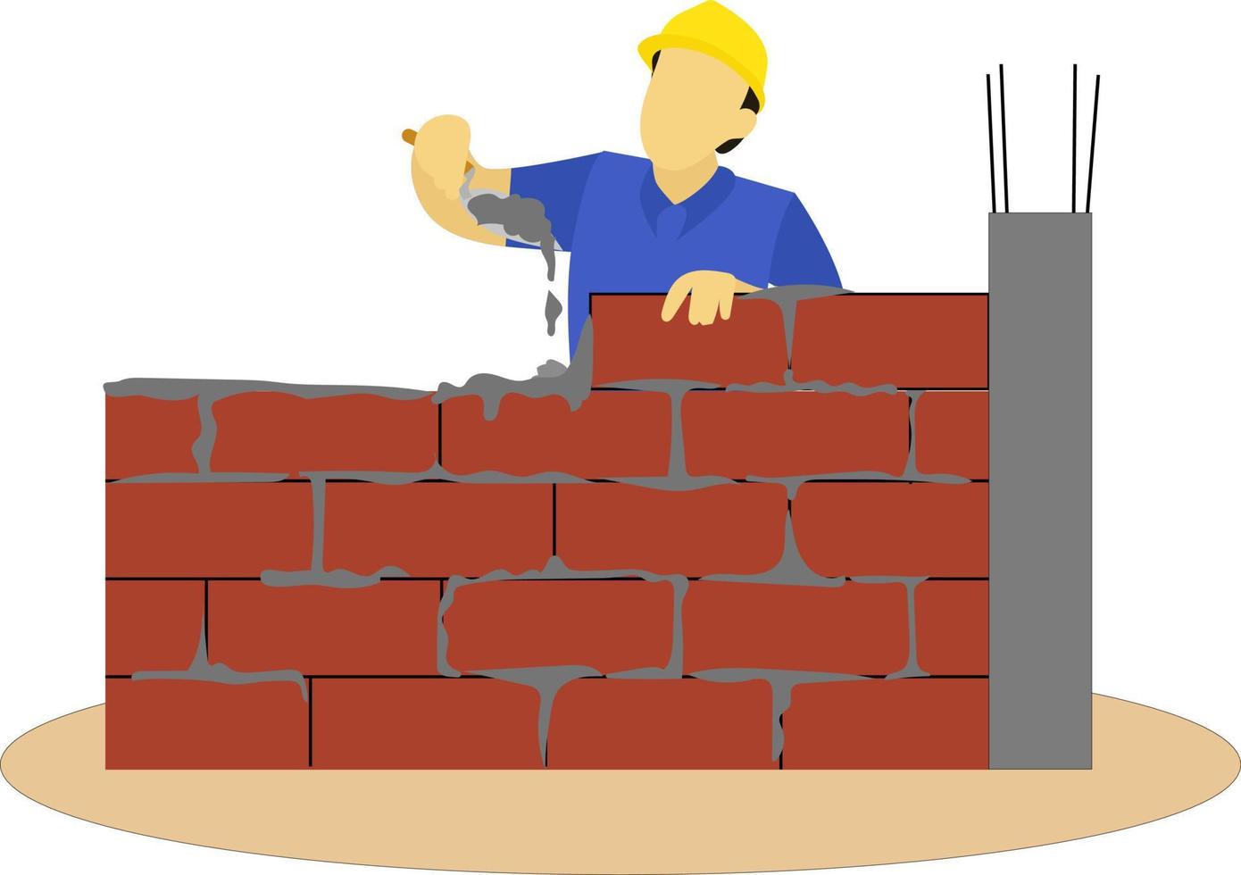 costruzione muratore lavoratore per costruzione, architetto progetto vettore grafico illustrazione, Riempimento il parete con mattone, piatto illustrazione