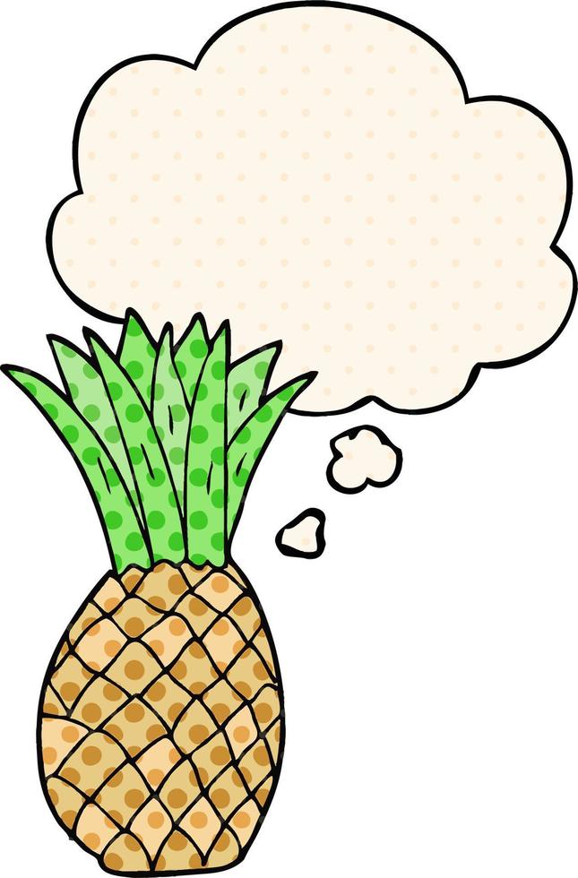 cartone animato ananas e pensato bolla nel comico libro stile vettore