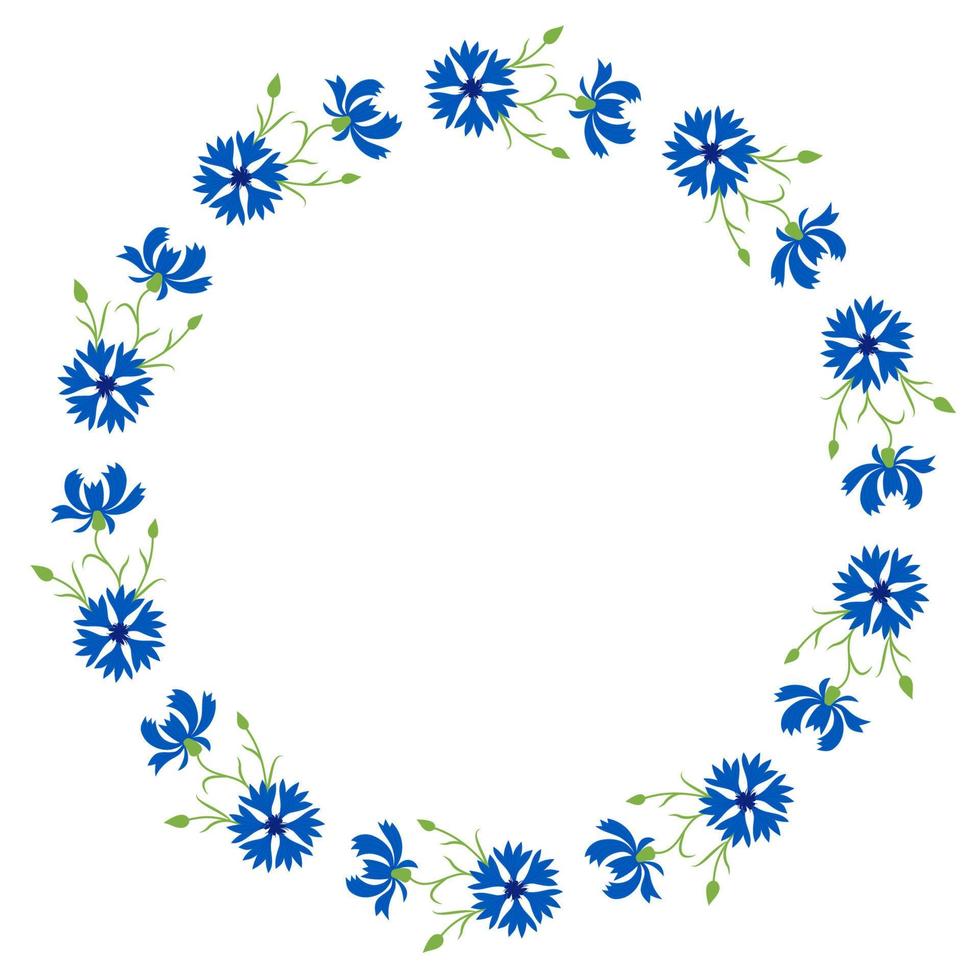 cornice rotonda con fiori blu che sbocciano fiordalisi. illustrazione vettoriale. tovagliolo da cartolina, decorazione. motivo floreale per arredamento, design, stampa e tovaglioli. vettore