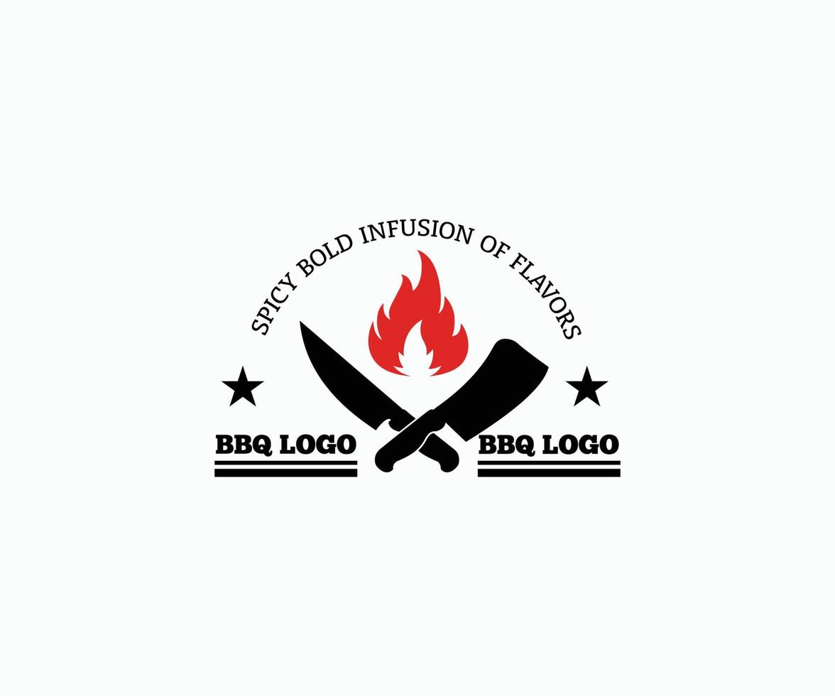barbecue e griglia logo design. barbecue, griglia, sbarra, macellaio illustrazione vettore logo.