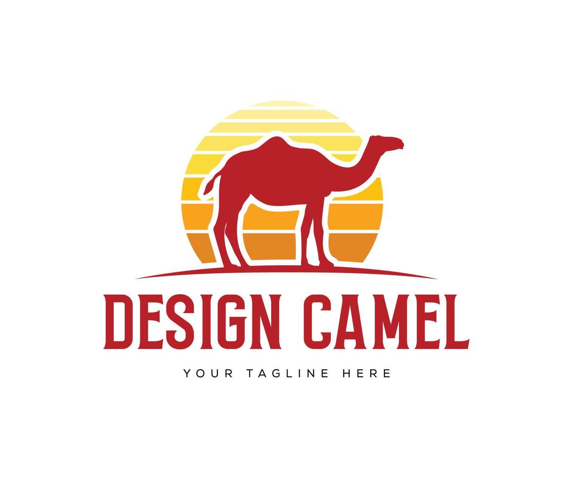 cammello logo design vettore modello. deserto logo design modello con tramonto