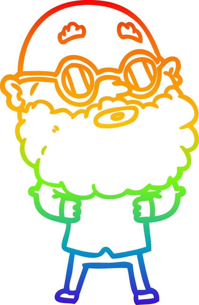 arcobaleno gradiente linea disegno cartone animato uomo curioso con barba e occhiali vettore