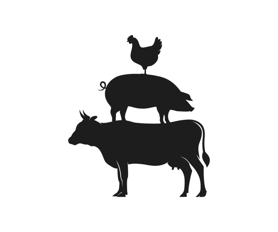 mucca maiale pollo stampino modello. azienda agricola animali stampino icona. impilati mucca maiale pollo stampino vettore modello.
