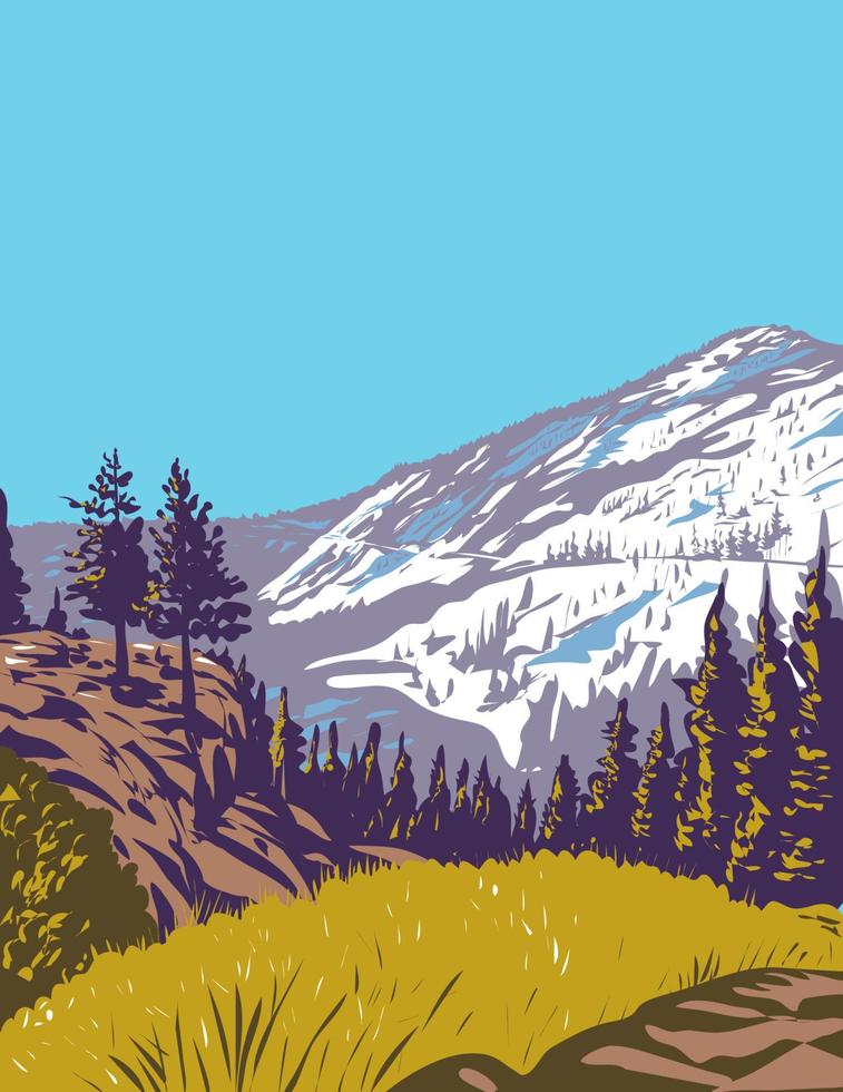 phipp picco nel il sierra Nevada ovest di Smeraldo baia e lago tahoe California wpa manifesto arte vettore