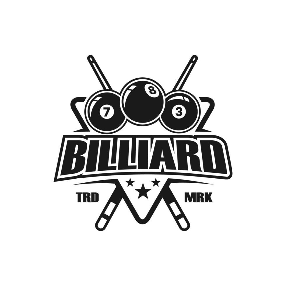 biliardo logo design vettore. sport etichette per sala da biliardo. biliardo club logo modello. vettore