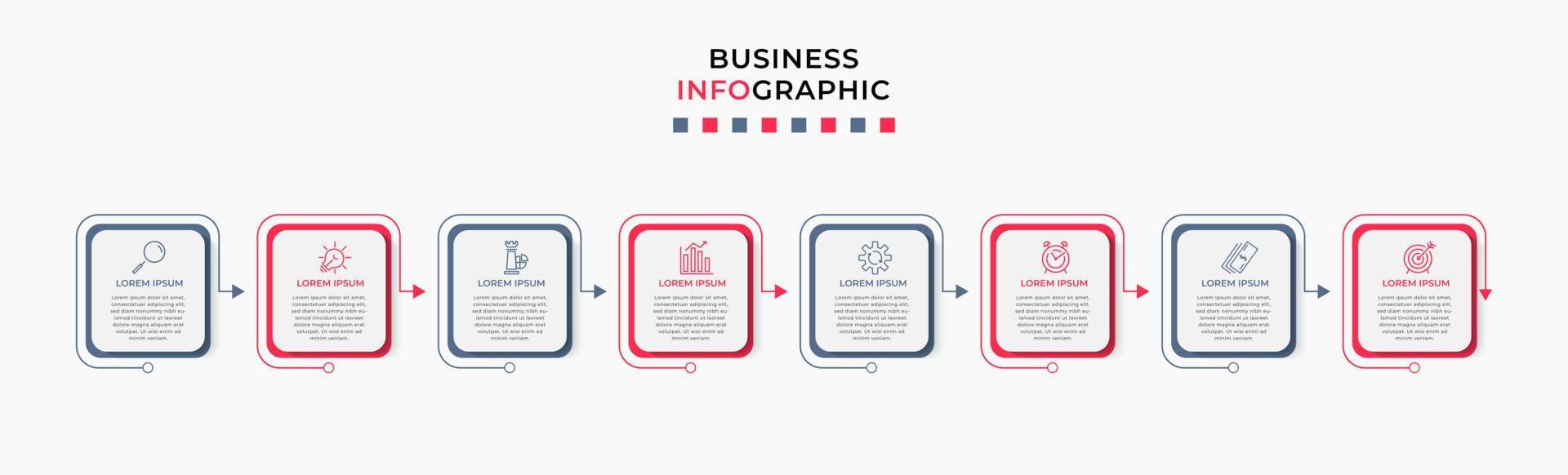 vettore Infografica design attività commerciale modello con icone e 8 opzioni o passi. può essere Usato per processi diagramma, presentazioni, flusso di lavoro disposizione, striscione, flusso grafico, Informazioni grafico