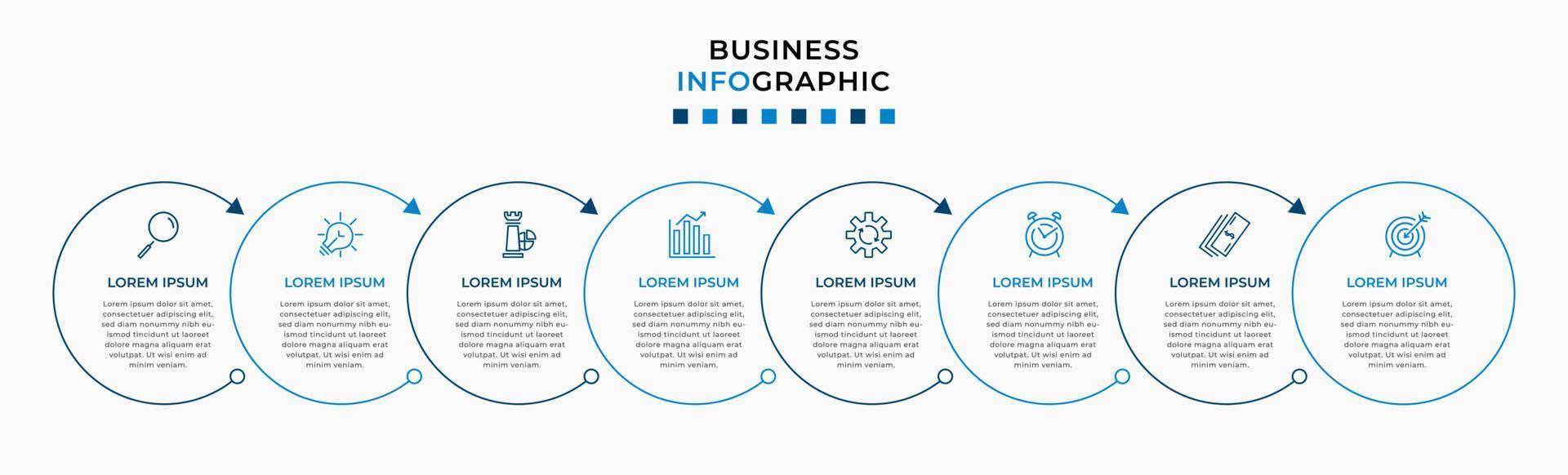 vettore Infografica design attività commerciale modello con icone e 8 opzioni o passi. può essere Usato per processi diagramma, presentazioni, flusso di lavoro disposizione, striscione, flusso grafico, Informazioni grafico