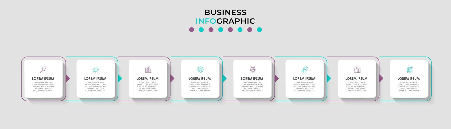 vettore Infografica design attività commerciale modello con icone e 8 opzioni o passi. può essere Usato per processi diagramma, presentazioni, flusso di lavoro disposizione, striscione, flusso grafico, Informazioni grafico