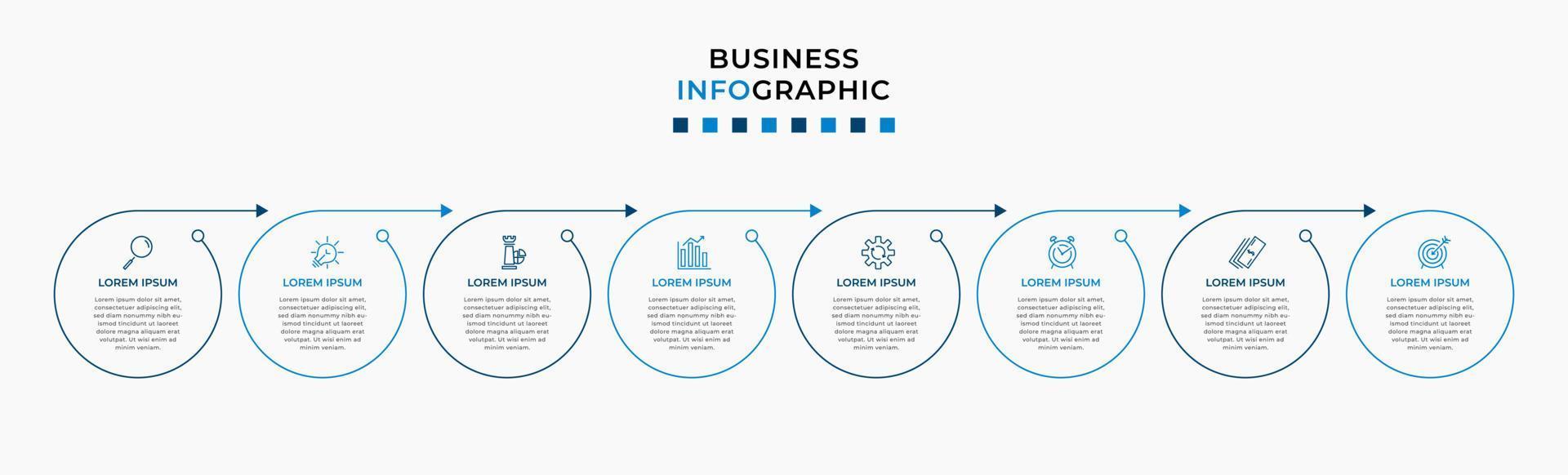 vettore Infografica design attività commerciale modello con icone e 8 opzioni o passi. può essere Usato per processi diagramma, presentazioni, flusso di lavoro disposizione, striscione, flusso grafico, Informazioni grafico