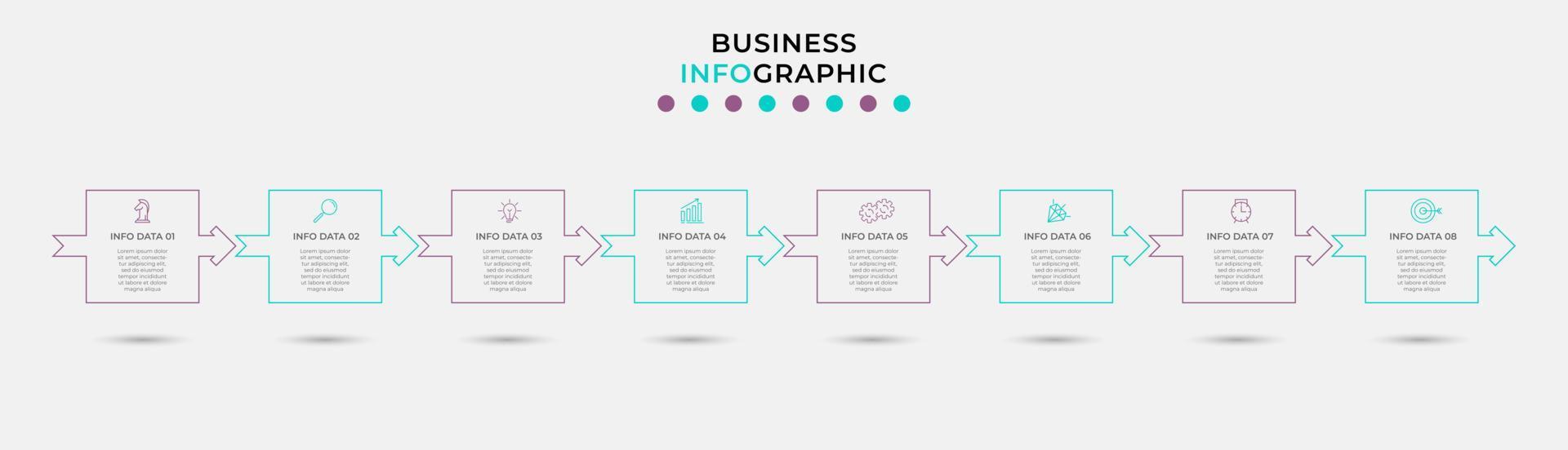 vettore Infografica design attività commerciale modello con icone e 8 opzioni o passi. può essere Usato per processi diagramma, presentazioni, flusso di lavoro disposizione, striscione, flusso grafico, Informazioni grafico