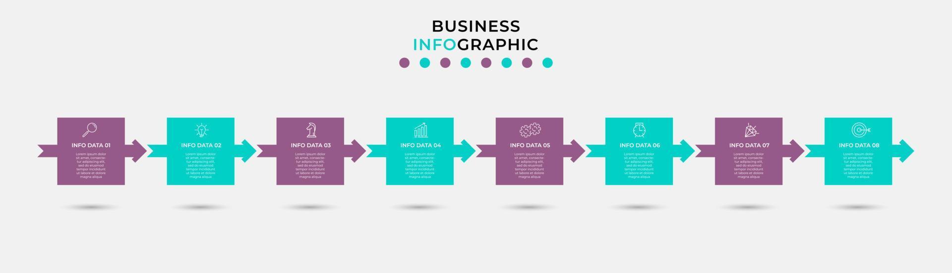 vettore Infografica design attività commerciale modello con icone e 8 opzioni o passi. può essere Usato per processi diagramma, presentazioni, flusso di lavoro disposizione, striscione, flusso grafico, Informazioni grafico