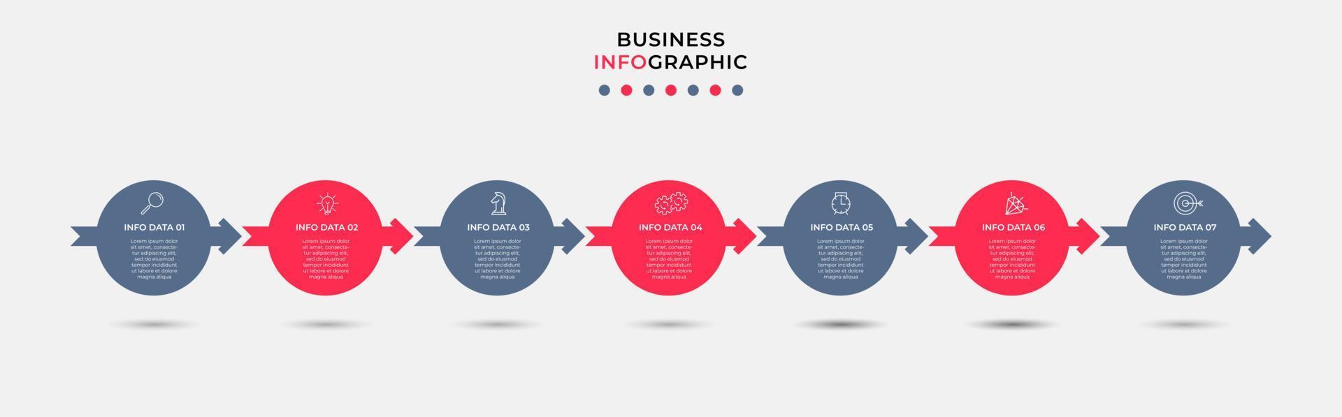 attività commerciale Infografica design modello vettore con icone e 7 opzioni o passi. può essere Usato per processi diagramma, presentazioni, flusso di lavoro disposizione, striscione, flusso grafico, Informazioni grafico