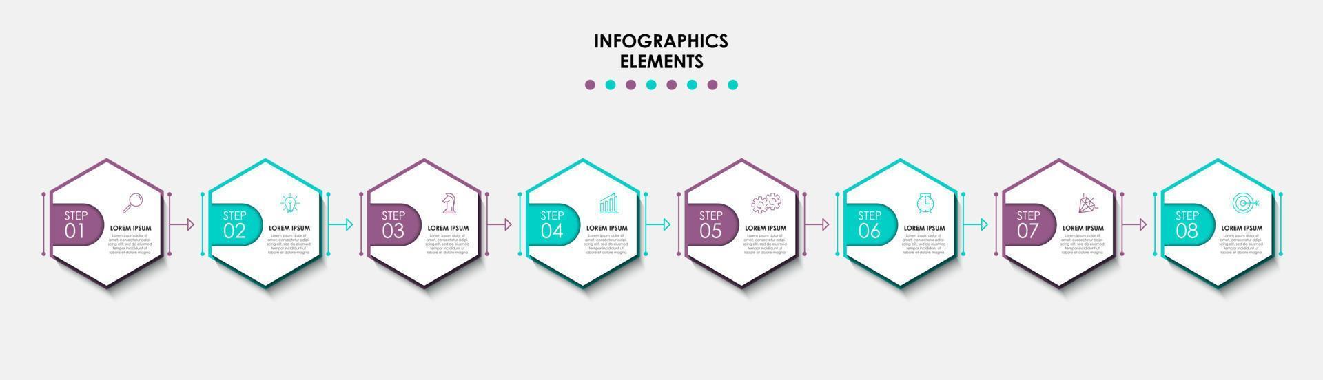 vettore Infografica design attività commerciale modello con icone e 8 opzioni o passi. può essere Usato per processi diagramma, presentazioni, flusso di lavoro disposizione, striscione, flusso grafico, Informazioni grafico