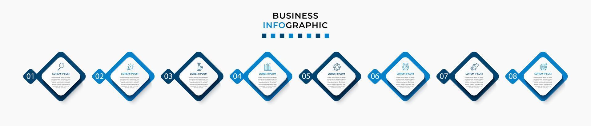 vettore Infografica design attività commerciale modello con icone e 8 opzioni o passi. può essere Usato per processi diagramma, presentazioni, flusso di lavoro disposizione, striscione, flusso grafico, Informazioni grafico