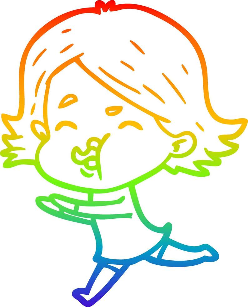 arcobaleno gradiente linea disegno cartone animato ragazza tirando la faccia vettore
