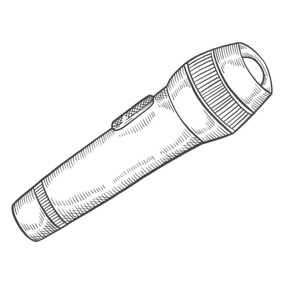 pesca torcia elettrica isolato scarabocchio mano disegnato schizzo con schema stile vettore