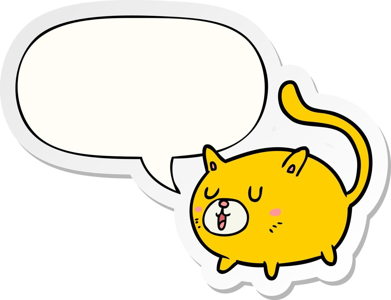 cartone animato contento gatto e discorso bolla etichetta vettore
