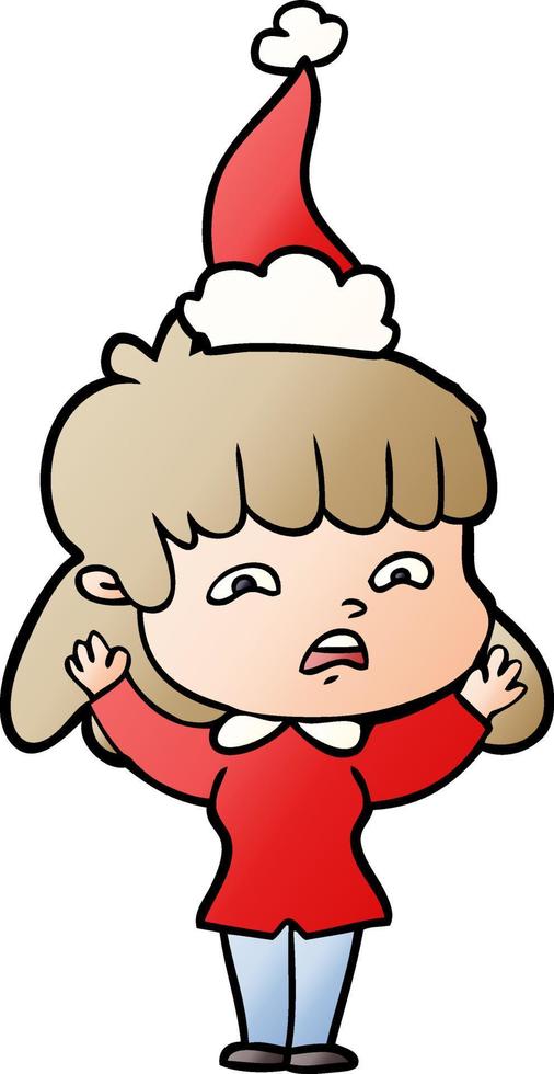 pendenza cartone animato di un' preoccupato donna indossare Santa cappello vettore
